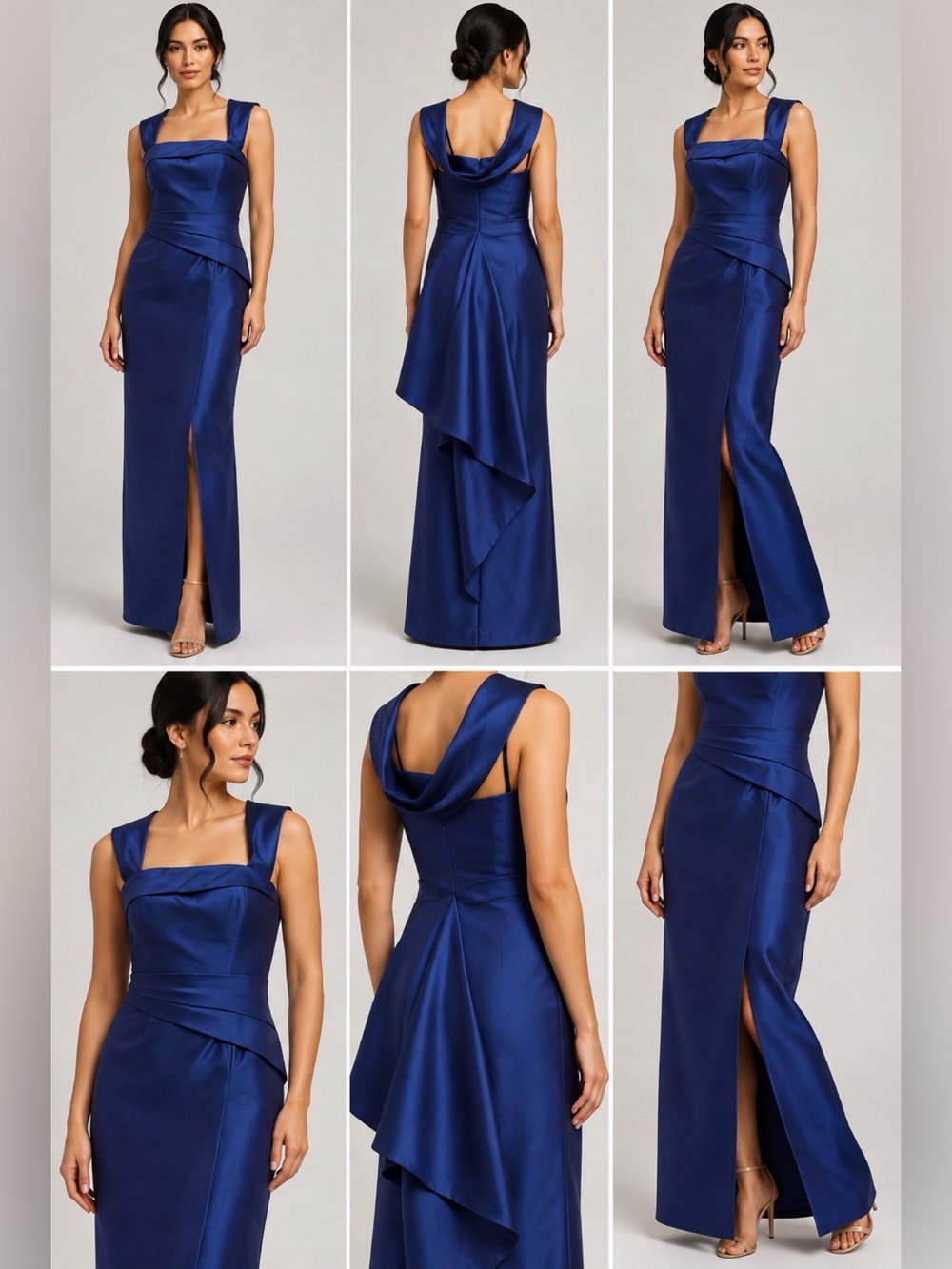 Rubin Singer Size 8 Cobalt Blue Satin Architectural Evening Gown
